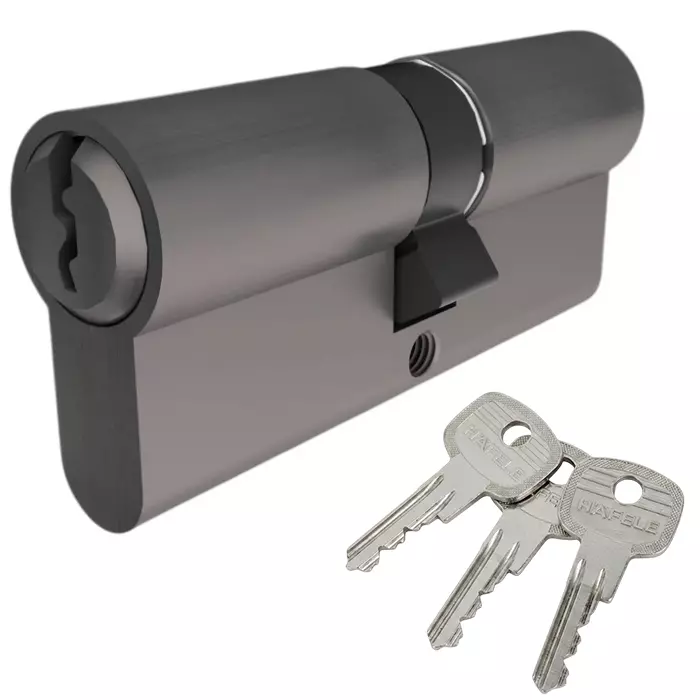 Hafele Brass Double Cylinder Lock Both Side Key (K+K) Euro Profile 100 mm Size with 3 Keys Anthracite Finish, 916.88.864