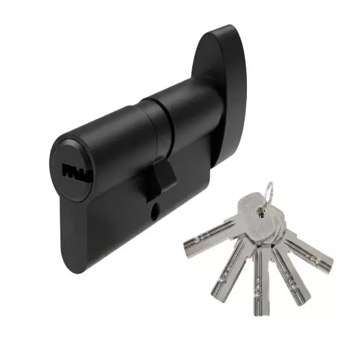 Hafele Brass Cylinder Lock One Side Key & Other Side Thumb Turn (T+K) With 5 Dimple Keys Euro Profile 80 mm Size Nickel Matte Finish, 916.88.441