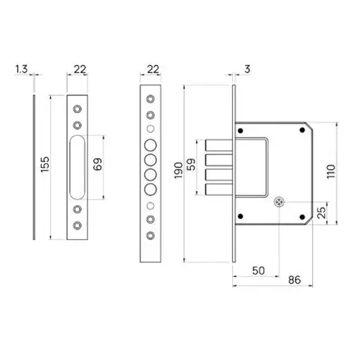 Quba Mortise Dead Lock 50 mm Backset SS Finish, Q 303