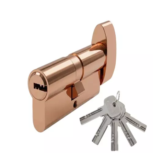 Hafele Brass Cylinder Lock One Side Key & Other Side Thumb Turn (T+K) With 5 Dimple Keys Euro Profile 80 mm Size Matte Black Finish, 916.88.448