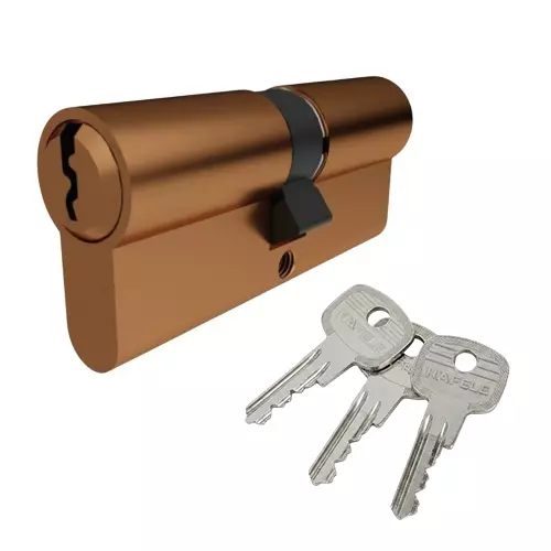 Hafele Brass Double Cylinder Lock Both Side Key (K+K) Euro Profile 100 mm Size with 3 Keys Rose Gold PVD Finish, 916.88.866