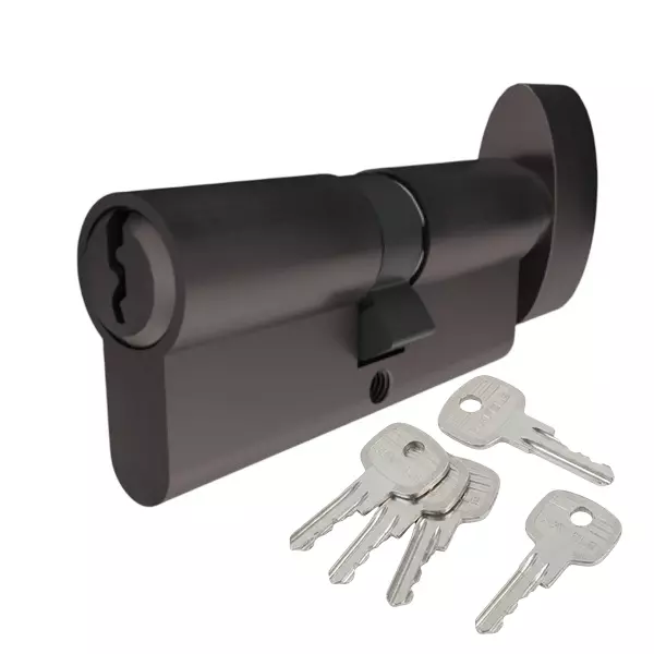 Hafele Brass Thumb Turn Cylinder Lock (T+K) Euro Profile 90 mm Size with 5 Keys Anthracite Finish, 916.88.826