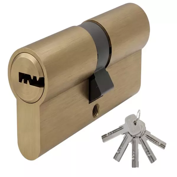 Hafele Brass Double Cylinder Lock (K+K) With 5 Dimple Keys Euro Profile 90 mm Size Antique Brass Matte Finish, 916.88.478