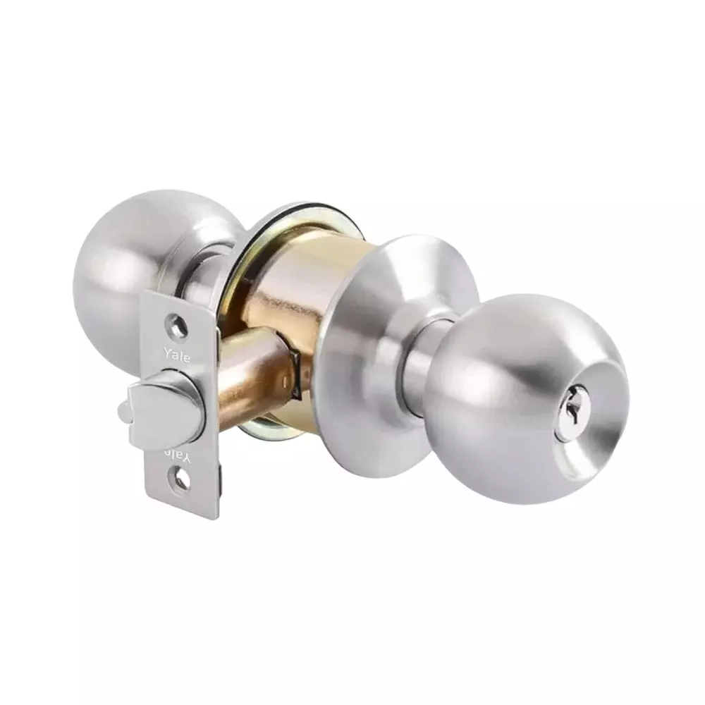 Yale Cylindrical Knob 60/70 mm B/S Adjustable Satin Steel Finish Entrance Function, CA5127 US32D 60/70BS