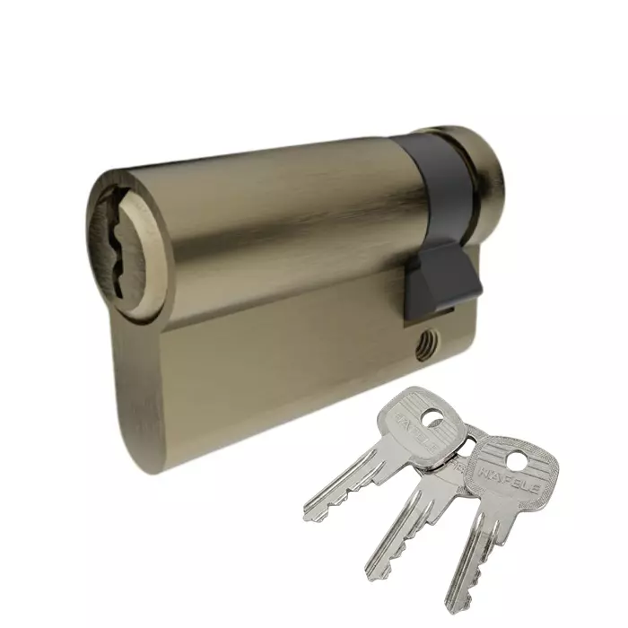 Hafele Brass Single Cylinder Lock Euro Profile 40+10 mm Size with 3 Keys Antique Brass Matte Finish, 916.88.874