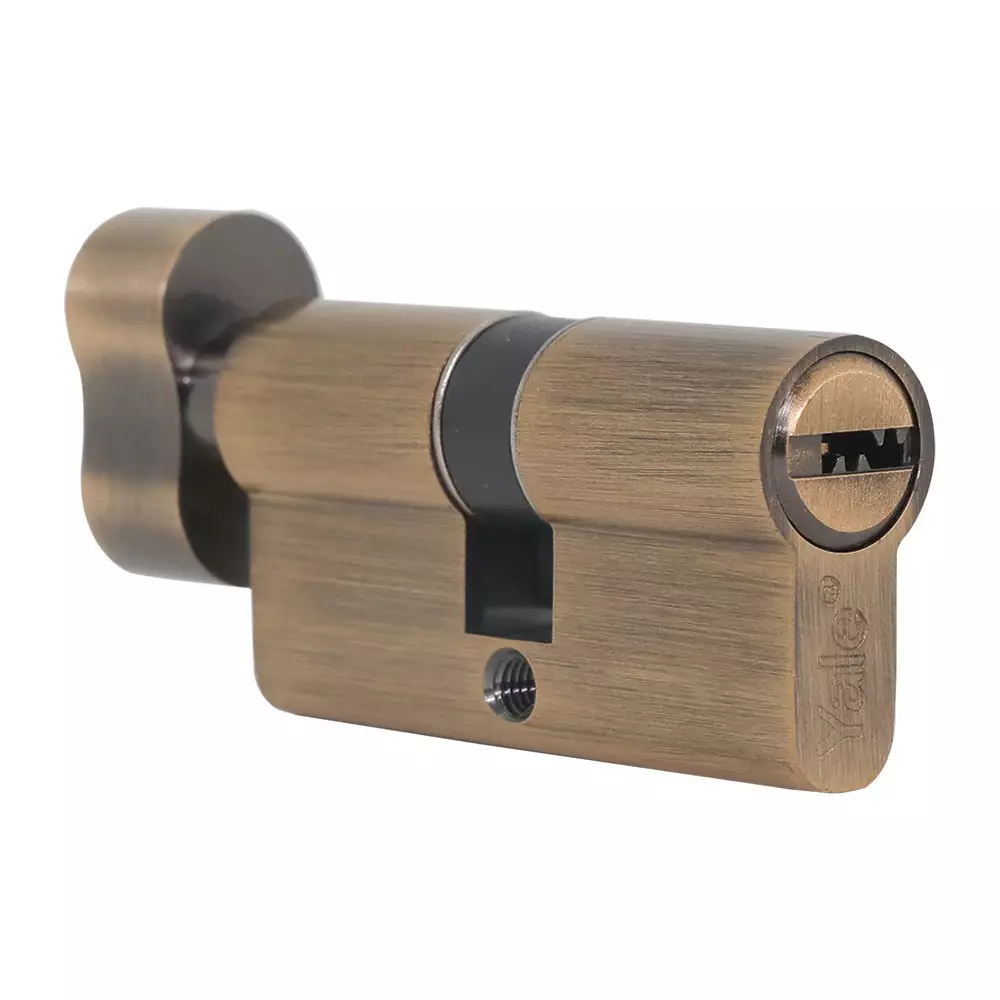 Yale Euro Profile Cylinder 70 mm Thumbturn with Key 6-Pin Tumbler Mechanism Antique Brass Finish Brass Material, 70 MM TT (AB) DK-S