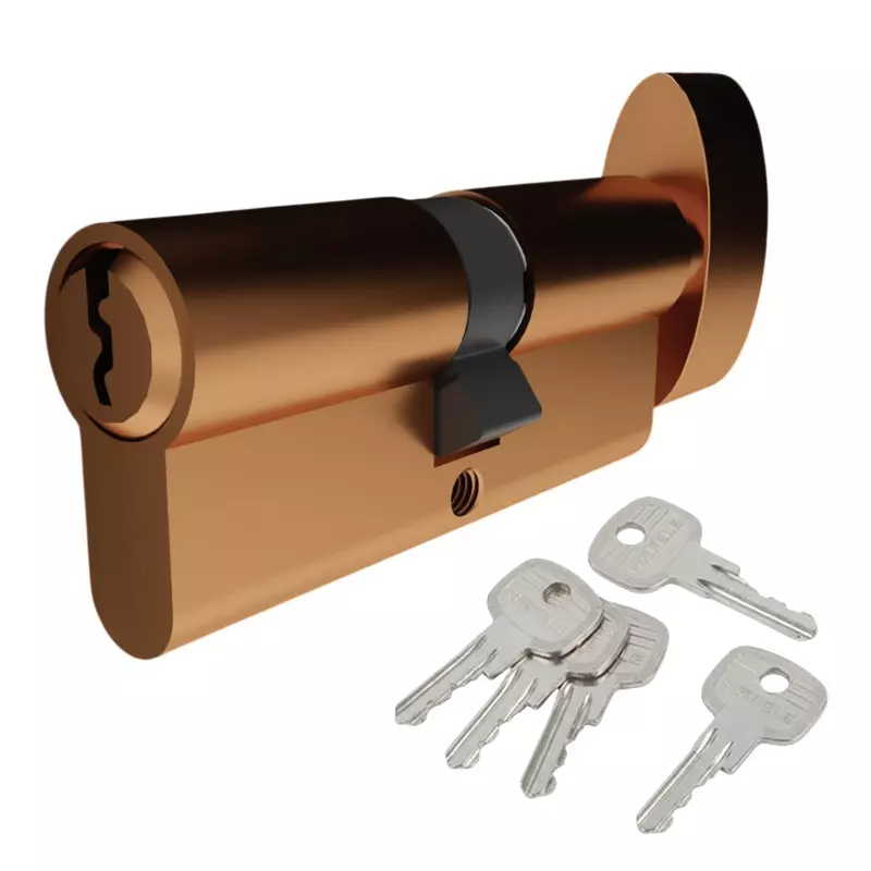 Hafele Brass Thumb Turn Cylinder Lock (T+K) Euro Profile 70 mm Size with 5 Keys Rose Gold PVD Finish, 916.88.818