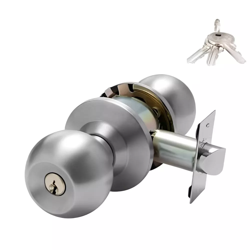 GEZE Cylindrical Knobset Knob + 3 Keys Type, Size 70 mm Backset, Stainless Steel Body and SS Finish, 8115102