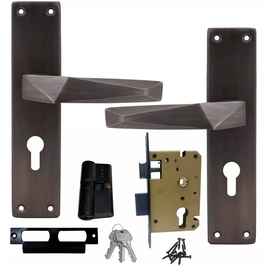 Atom Iron Brown Door Handle Lock Set, MH-WIH806-CY-BM-BSK-08