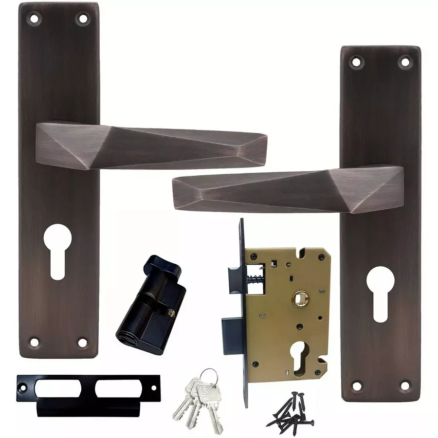 Atom Iron Brown Door Handle Lock Set, MH-WIH806-CY-BM-OSK-08