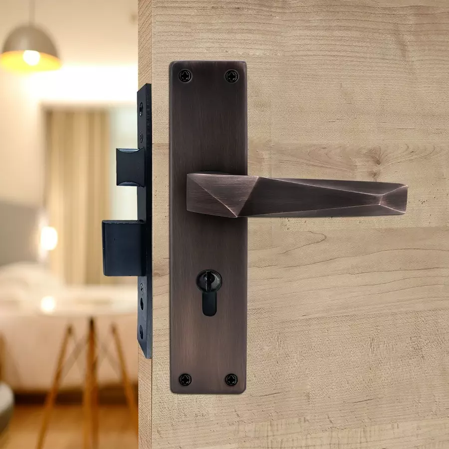 Atom Iron Brown Door Handle Lock Set, MH-WIH806-CY-BM-OSK-08