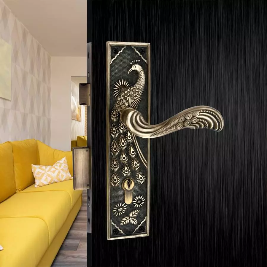 Atom 25.4 cm (10 inch) Zinc Matte Finish Multicolor Door Lock Set, MH-MAYUR-CY-BA-BSK