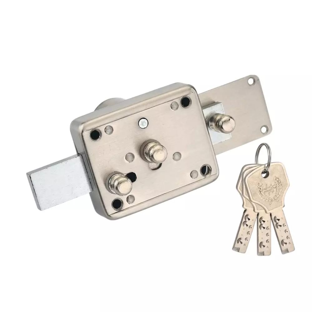 Harrison Main Gate Inter Lock with 3 Keys Silver 10 Pin Mild Steel 37x30 mm Size for Wooden Door, Iron Door Use, 0493