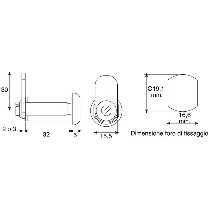 Euro-Locks a Lowe Fletcher group Company Stainless Steel Camlock 32 mm Panel-to-Tongue 19.1x16.6 mm Cutout Key, 1342032