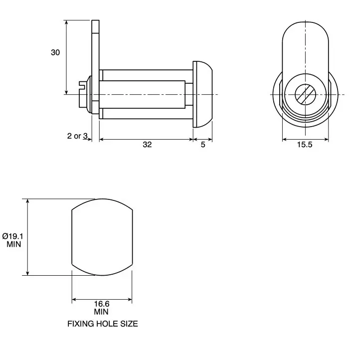 Euro-Locks a Lowe Fletcher group Company Stainless Steel Camlock 32 mm Panel-to-Tongue 19.1x16.6 mm Cutout Key, 1342032