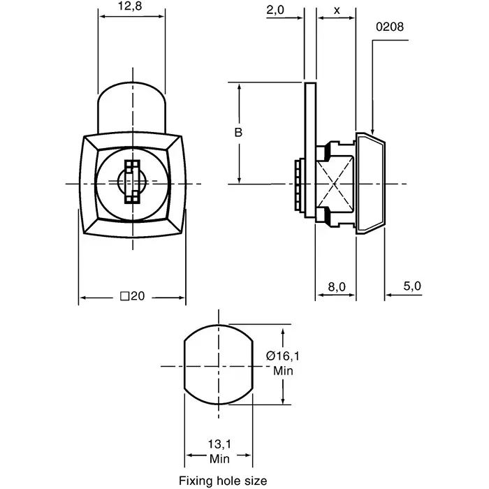 Euro-Locks a Lowe Fletcher group Company Camlock 8 mm Panel-to-Tongue 16.1x13.1 mm Cutout Key Unlock, 207012