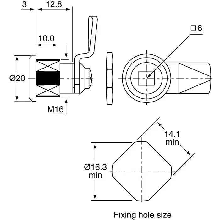 Euro-Locks a Lowe Fletcher group Company Camlock 12.8 mm Panel-to-Tongue 16.3x14.1 mm Cutout Key Unlock, B236086