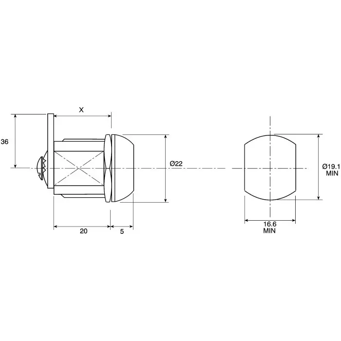 Euro-Locks a Lowe Fletcher group Company Camlock 20 mm Panel-to-Tongue 19.1x16.6 mm Cutout Key Unlock, 1336032