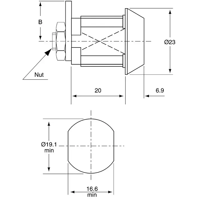 Euro-Locks a Lowe Fletcher group Company Camlock 20 mm Panel-to-Tongue 19.1x16.6 mm Cutout Key Unlock, 2105512