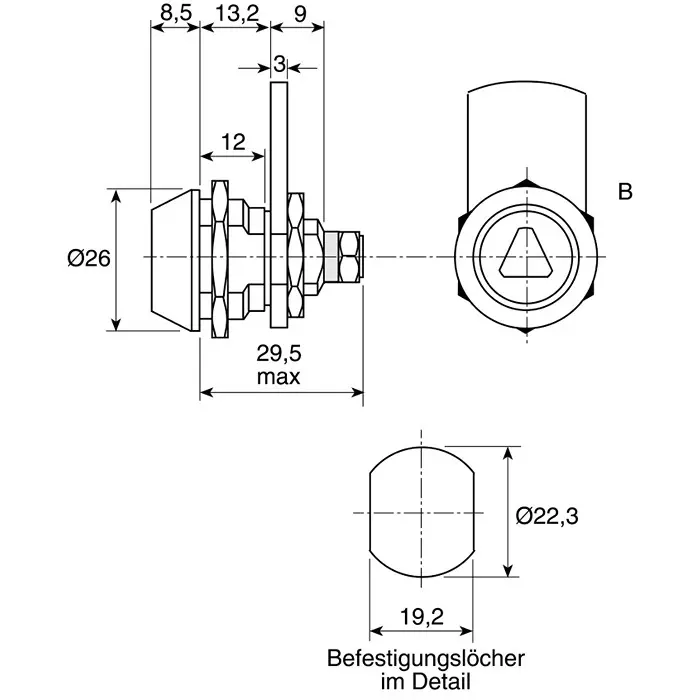 Euro-Locks a Lowe Fletcher group Company Camlock 12 mm Panel-to-Tongue 22.7x19.2 mm Cutout Key Unlock, 5500-0501BA