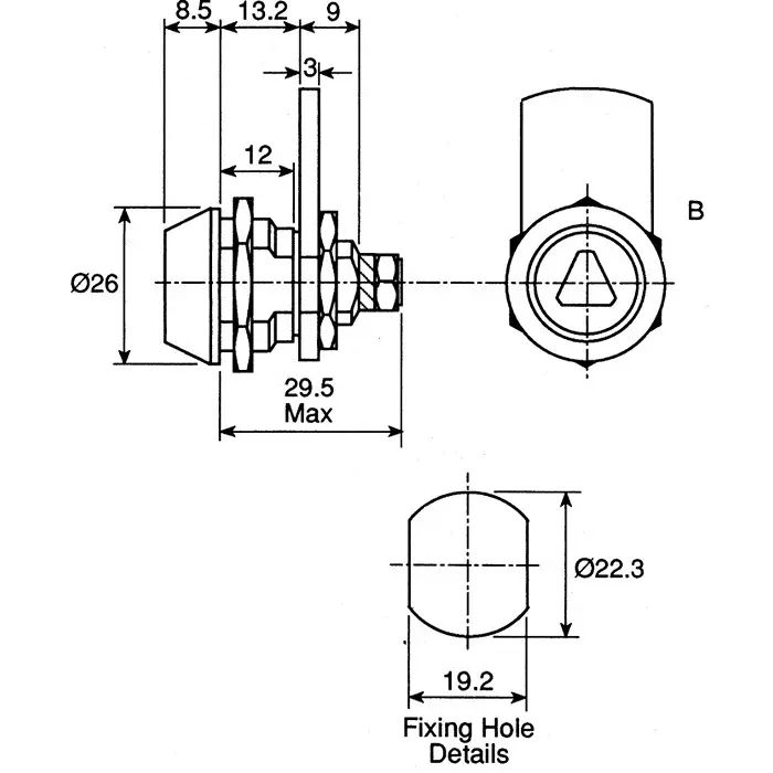Euro-Locks a Lowe Fletcher group Company Camlock 12 mm Panel-to-Tongue 22.7x19.2 mm Cutout Key Unlock, 5500-0501BA