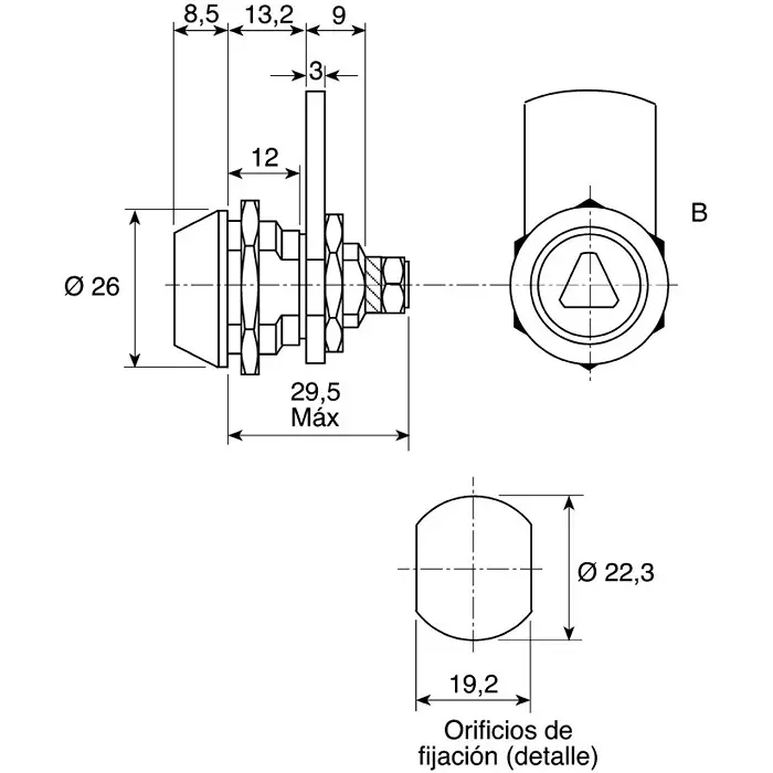 Euro-Locks a Lowe Fletcher group Company Camlock 12 mm Panel-to-Tongue 22.7x19.2 mm Cutout Key Unlock, 5500-0501BA