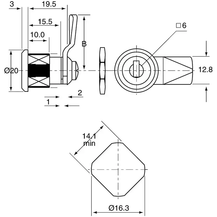 Euro-Locks a Lowe Fletcher group Company Camlock 15.5 mm Panel-to-Tongue 16.3x14.1 mm Cutout Key Unlock, B233017