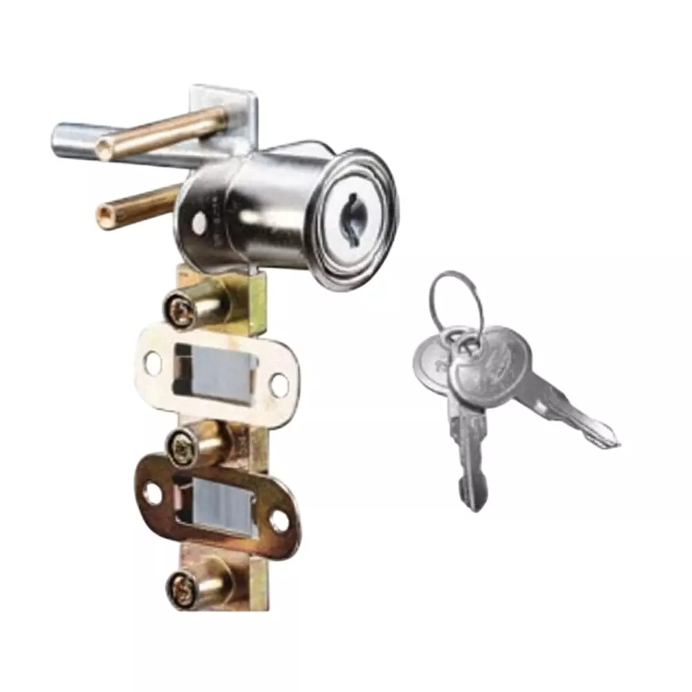 Ebco Target Front Multi Drawer Lock with Metal Keys Size 580 mm, Nickel Plated Finish and Click Action Mechanism, E-FMDL58-M