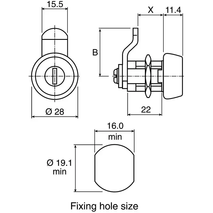 Euro-Locks a Lowe Fletcher group Company Stainless Steel Camlock 22 mm Panel-to-Tongue 19.1x16 mm Cutout Key Unlock, 1414014