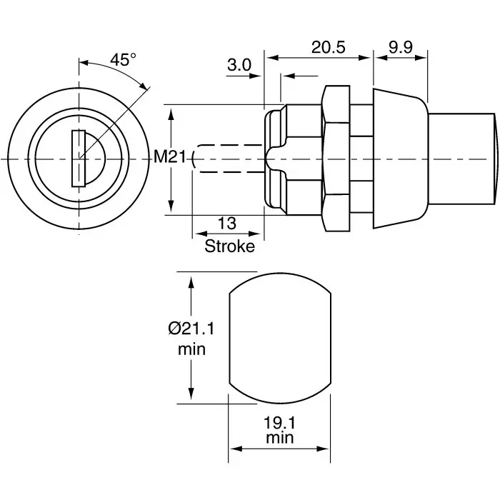 Euro-Locks a Lowe Fletcher group Company Camlock 20.5 mm Panel-to-Tongue 21.5x19.1 mm Cutout Push Unlock, B376002