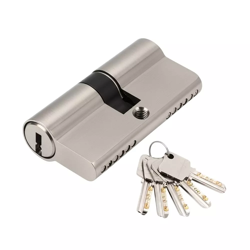 Ebco Mortise Door Lock Cylinder Brass Zen - 70 Key x Key Type Brushed Nickel Finish and Size 70 mm, MDLCBZ-70-2K-NB