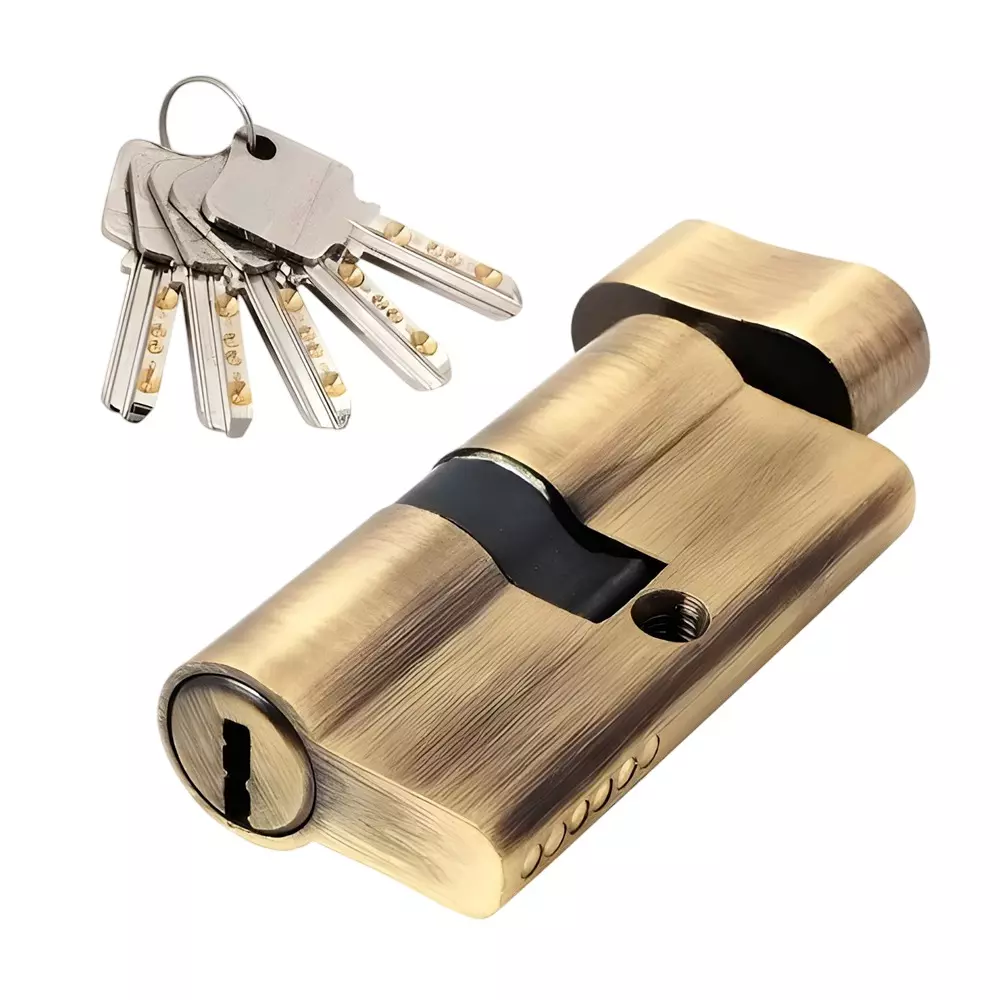 Ebco Mortise Door Lock Cylinder Brass Zen - 70 Key x Knob Type Antique Brass Finish and Size 70 mm, MDLCBZ-70-1K-AQ