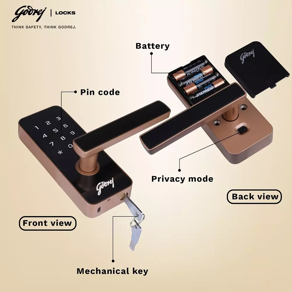 Godrej Digital Mortise Lock Catus Touch 50 mm Rose Gold, 4201
