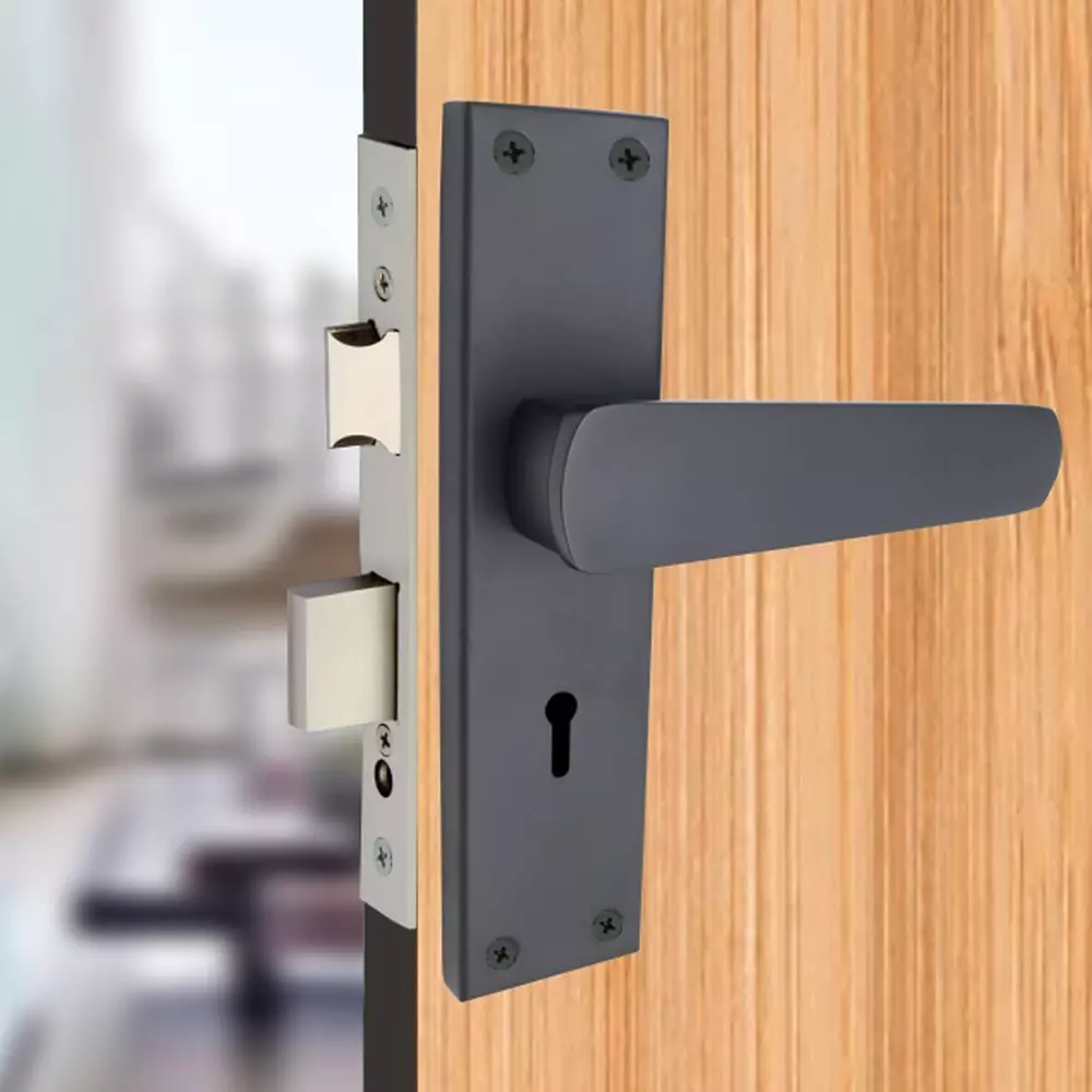 Harrison B-777 Series Mortise Lock Set 70 mm Aluminium Black Finish with 3 Keys, 23750