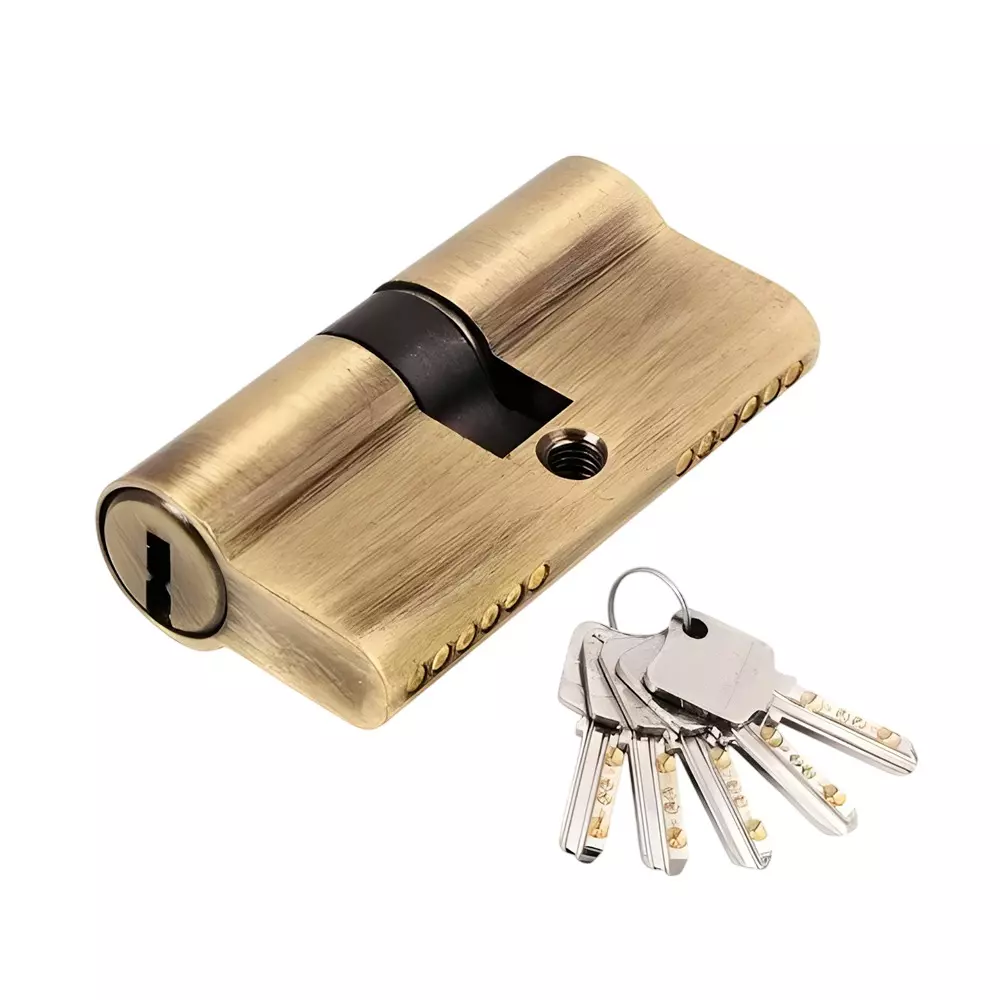 Ebco Mortise Door Lock Cylinder Brass Zen - 60 Key x Key Type Antique Brass Finish and Size 60 mm, MDLCBZ-60-2K-AQ