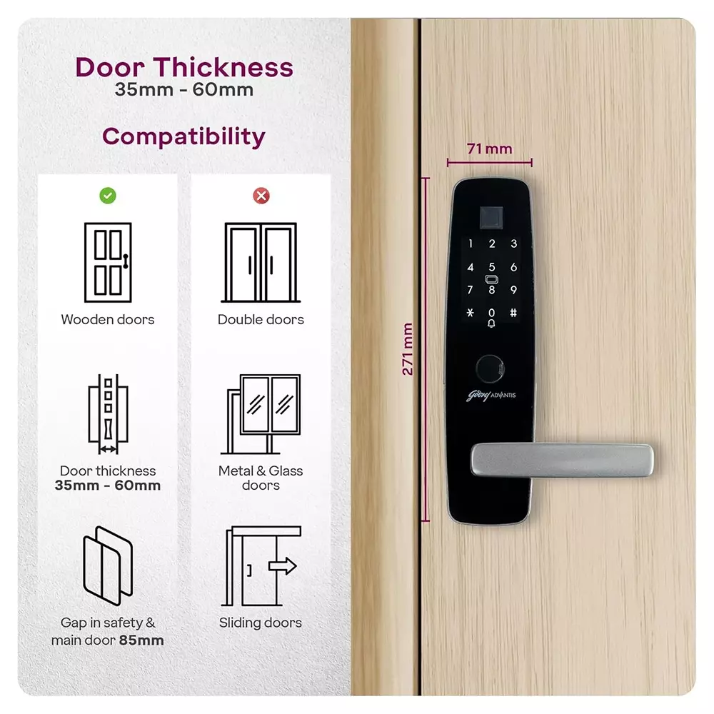 Godrej Digital Mortise Lock Advantis IoT9 60 mm Titanum Grey, 2400