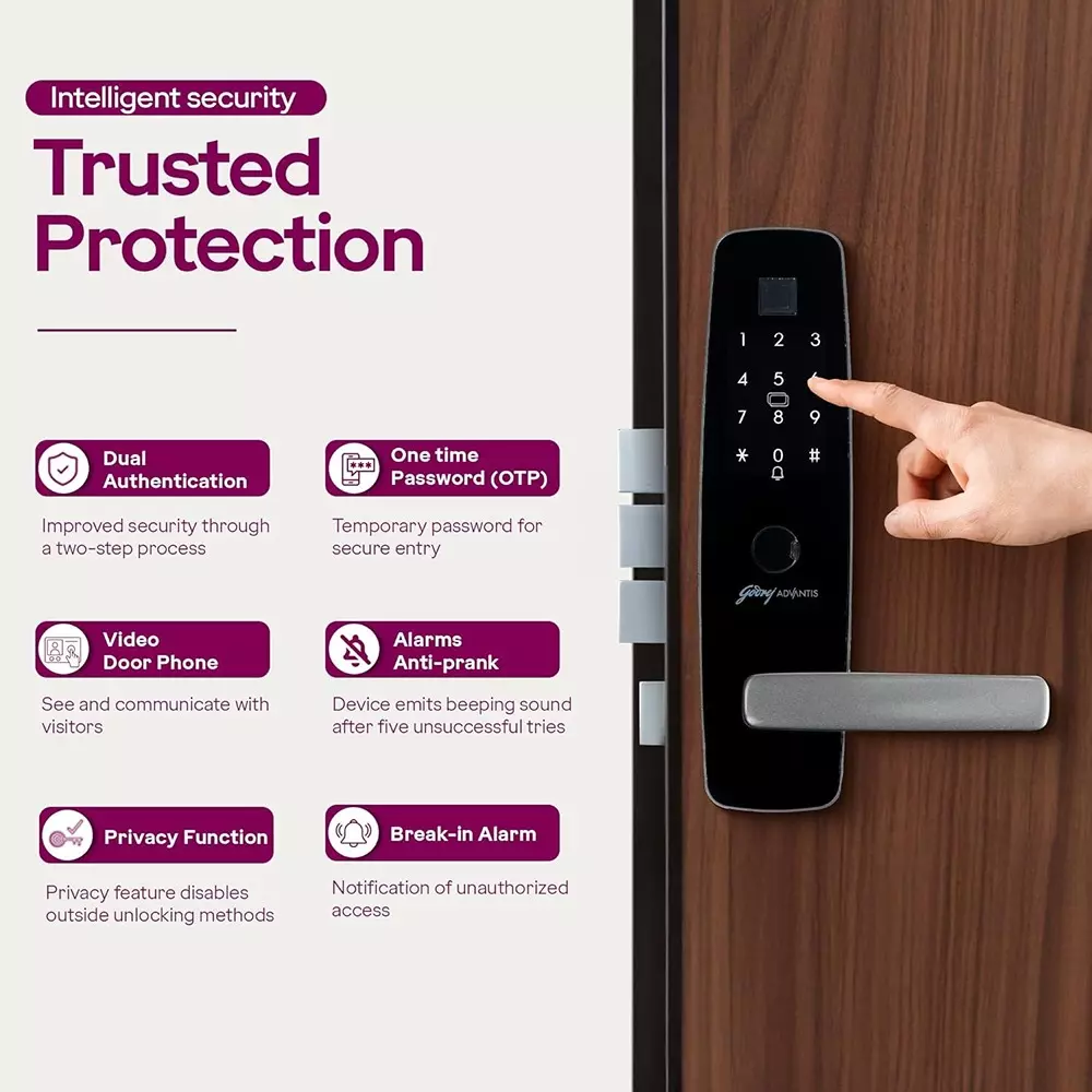 Godrej Digital Mortise Lock Advantis IoT9 60 mm Titanum Grey, 2400