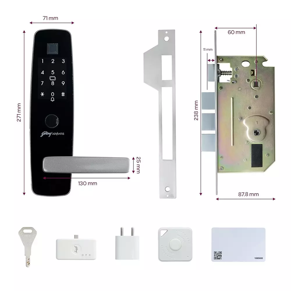 Godrej Digital Mortise Lock Advantis IoT9 60 mm Titanum Grey, 2400