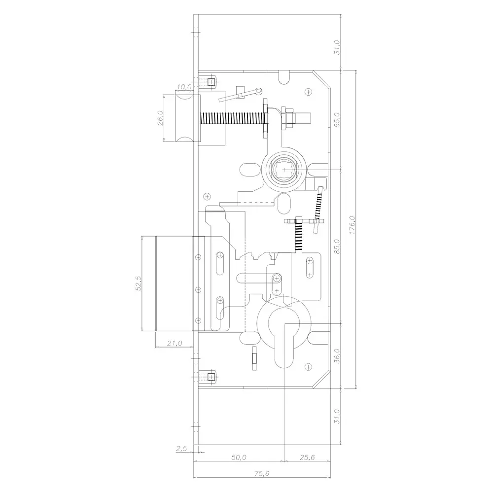 Ebco Mortise Door Lock Body Brass Zen 2 Brushed Nickel Finish and Size 85x50 mm, MDLBBZ2-50-NB