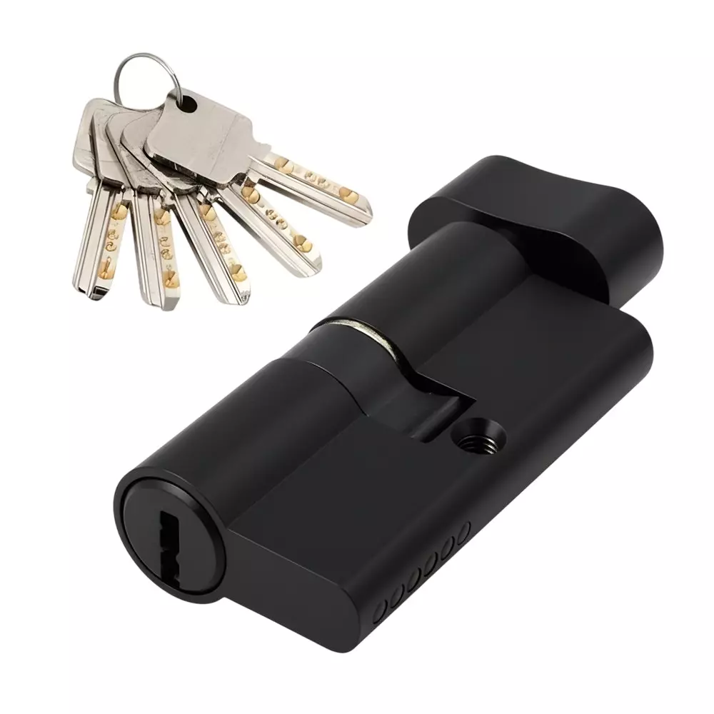 Ebco Mortise Door Lock Cylinder Brass Zen - 60 Key x Knob Type Matt Black Finish and Size 60 mm, MDLCBZ-60-1K-BL