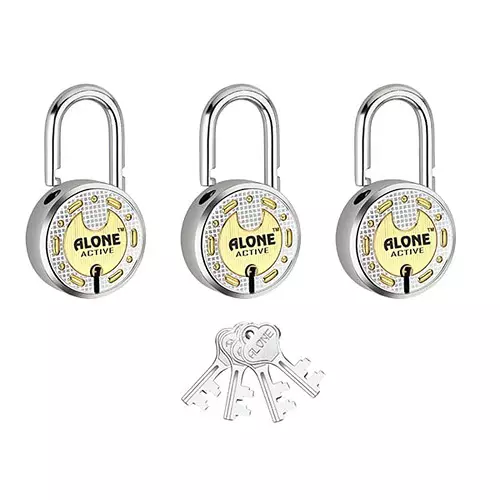 ALONE LOCKS Round 65 mm Alloy Steel ‎Antique 4 Keys Each Double Locking Padlock (Pack of 3)