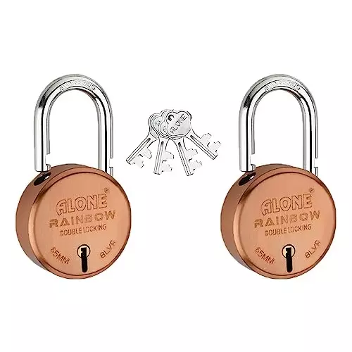 ALONE LOCKS Rainbow 65 mm Alloy Steel ‎Copper Antique 4 Same Keys Double Locking Padlock (Pack of 2)