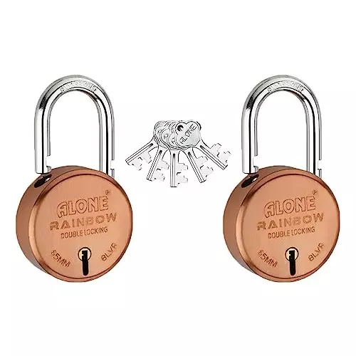 ALONE LOCKS Rainbow 65 mm Alloy Steel ‎Copper Antique 5 Same Keys Double Locking Padlock (Pack of 2)