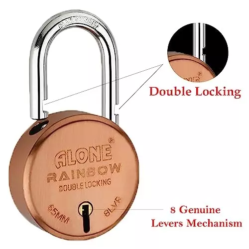 ALONE LOCKS Rainbow 65 mm Alloy Steel ‎Copper Antique 5 Same Keys Double Locking Padlock (Pack of 2)