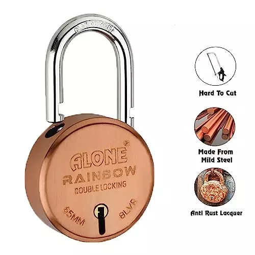 ALONE LOCKS Rainbow 65 mm Alloy Steel ‎Copper Antique 5 Same Keys Double Locking Padlock (Pack of 2)