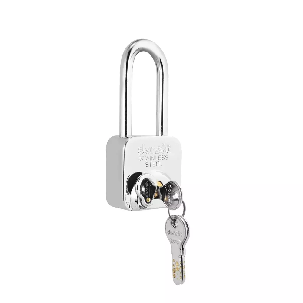 Dorset Vanguard Square Long Shackle Pad Lock 60 mm With 3 Keys Stainless Steel, PD 60 SQ LS (Pack of 40)