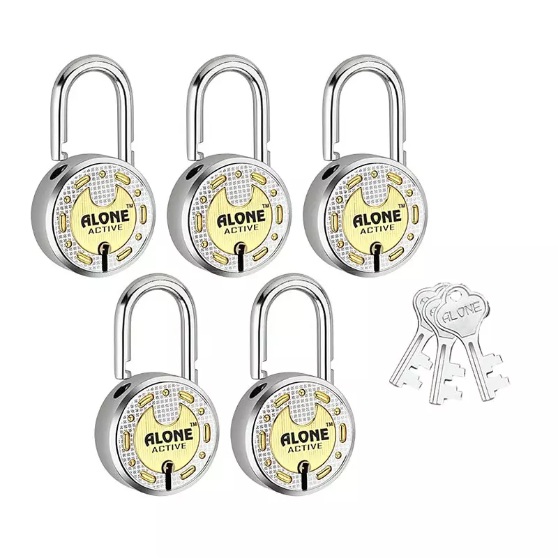 ALONE LOCKS Round 65 mm Alloy Steel ‎Antique 3 Same Keys Double Locking Padlock (Pack of 5)