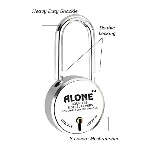 ALONE LOCKS Round 65 mm Alloy Steel Chrome 8 Same Keys Double Locking Padlock (Pack of 5)