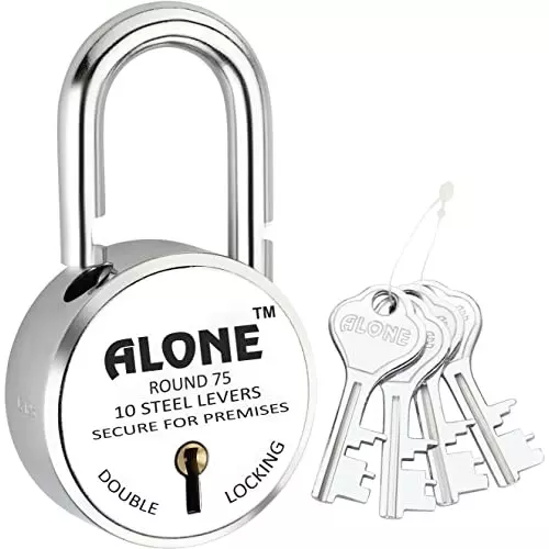ALONE LOCKS 75 mm Steel Chrome 4 Keys Door Double Locking Padlock
