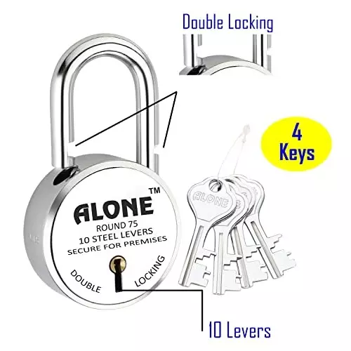 ALONE LOCKS 75 mm Steel Chrome 4 Keys Door Double Locking Padlock